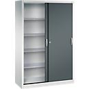 Armoire à outils à portes coulissantes Acurado de C + P, L 1 200 x P 500 x H 1 950 mm, charge maximale par tablette : 70 kg, acier, gris clair/gris anthracite