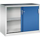 Armoire à outils à portes coulissantes Acurado de C + P, L 1 200 x P 600 x H 1 000 mm, charge maximale par étagère : 70 kg, acier, gris clair/bleu gentiane