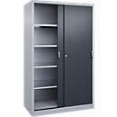 Armoire à outils à portes coulissantes Acurado de C + P, L 1 200 x P 600 x H 1 950 mm, charge maximale par tablette : 70 kg, acier, aluminium blanc/gris anthracite