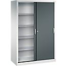 Armoire à outils à portes coulissantes Acurado de C + P, L 1 200 x P 600 x H 1 950 mm, charge maximale par tablette : 70 kg, acier, gris clair/gris anthracite
