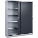 Armoire à outils à portes coulissantes Acurado de C + P, L 1 600 x P 500 x H 1 950 mm, charge maximale par tablette : 70 kg, acier, aluminium blanc/gris anthracite