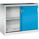 Armoire à outils à portes coulissantes Acurado de C + P, L 1200 x P 500 x H 1000 mm, charge maximale par étagère : 70 kg, acier, gris clair/bleu clair