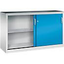Armoire à outils à portes coulissantes Acurado de C + P, L 1600 x P 500 x H 1000 mm, charge maximale par tablette : 70 kg, acier, gris clair/bleu clair