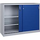 Armoire à outils à portes coulissantes Acurado de C + P, L 1600 x P 500 x H 1200 mm, charge maximale par étagère : 70 kg, acier, aluminium blanc/bleu gentiane