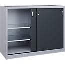 Armoire à outils à portes coulissantes Acurado de C + P, L 1600 x P 600 x H 1200 mm, charge maximale par tablette : 70 kg, acier, aluminium blanc/gris anthracite