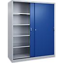 Armoire à outils à portes coulissantes Acurado de C + P, L 1600 x P 600 x H 1950 mm, charge maximale par étagère : 70 kg, acier, aluminium blanc/bleu gentiane