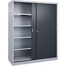 Armoire à outils à portes coulissantes Acurado de C + P, L 1600 x P 600 x H 1950 mm, charge maximale par tablette : 70 kg, acier, aluminium blanc/gris anthracite