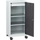 Armoire à outils à roulettes, porte à charnières, 2 étagères, 1 tiroir, L 500 x P 500 x H 1000 mm, verrouillable, gris clair/anthracite 