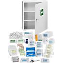 Armoire à pharmacie en métal, L 400 x P 110 x H 455 mm, , avec contenu conf. à la norme DIN 13169, gris clair
