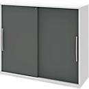Armoire à porte coulissante BARI, 4 tablettes, serrure, avec cloison médiane, l. 1200 x P 430 x H 1117 mm, blanc/anthracite
