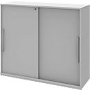 Armoire à porte coulissante BARI, 4 tablettes, serrure, avec cloison médiane, l. 1200 x P 430 x H 1117 mm, gris clair