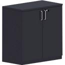 Armoire à portes battantes BEXXSTAR, en bois, 2 hauteurs de classeur, l. 800 x P 445 x H 825 mm, noir