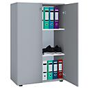 Armoire à portes battantes, en bois, 3 OH, poignées, étagères réglables en hauteur, L 700 x P 400 x H 1050 mm, gris