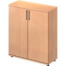 Armoire à portes battantes TETRIS WOOD – l. 1000 x P 421 x H 1160 mm (hauteur patins inclus) - 3 HC - décor hêtre - notre marque Schäfer Shop Genius