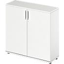 Armoire à portes battantes TETRIS WOOD – l. 1200 x P 421 x H 1160 mm (hauteur patins inclus) - 3 HC - blanc - notre marque Schäfer Shop Genius