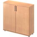 Armoire à portes battantes TETRIS WOOD – l. 1200 x P 421 x H 1160 mm (hauteur patins inclus) - 3 HC - décor hêtre - notre marque Schäfer Shop Genius