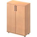 Armoire à portes battantes TETRIS WOOD – l. 800 x P 421 x H 1160 mm (hauteur patins inclus) - 3 HC - décor hêtre - notre marque Schäfer Shop Genius