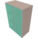 Armoire à portes vitrées SOLUS PLAY, 3 hauteurs de classeurs, sans poignée, satiné, l. 800 x P 440 x H 1122 mm, gris pierre