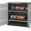 Armoire à produits chimiques, porte battante, 2 bacs extractibles, 1055 x 520 x 1105 mm, argent