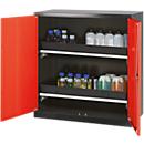 Armoire à produits chimiques, porte battante, 2 bacs extractibles, 1055 x 520 x 1105 mm, rouge circulation