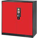 Armoire à produits chimiques, porte battante, 2 tablettes, 1055 x 520 x 1105 mm, rouge circulation