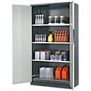Armoire à produits chimiques, porte battante, 3 étagères, 1055 x 520 x 1950 mm, gris clair