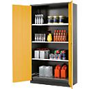 Armoire à produits chimiques, porte battante, 3 étagères, 1055 x 520 x 1950 mm, jaune de sécurité