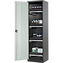Armoire à produits chimiques, porte battante, 4 bacs extractibles, 545 x 520 x 1950 mm, gris clair