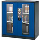 Armoire à produits chimiques, porte battante avec découpe de verre, 2 tablettes, 1055 x 520 x 1105 mm, bleu gentiane