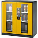 Armoire à produits chimiques, porte battante avec découpe de verre, 2 tablettes, 1055 x 520 x 1105 mm, jaune de sécurité
