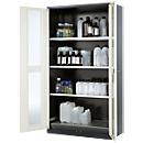 Armoire à produits chimiques, porte battante avec découpe de verre, 3 étagères, 1055 x 520 x 1950 mm, blanc pur