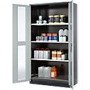 Armoire à produits chimiques, porte battante avec découpe de verre, 3 étagères, 1055 x 520 x 1950 mm, gris clair