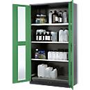 Armoire à produits chimiques, porte battante avec découpe de verre, 3 étagères, 1055 x 520 x 1950 mm, vert réséda