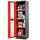 Armoire à produits chimiques, porte battante et découpe de verre, 3 étagères, H 1950 mm, rouge circulation