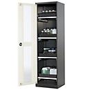 Armoire à produits chimiques, porte battante et découpe de verre, 4 tiroirs, H 1950 mm, blanc pur