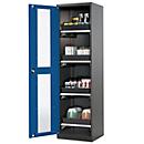 Armoire à produits chimiques, porte battante et découpe de verre, 4 tiroirs, H 1950 mm, bleu gentiane