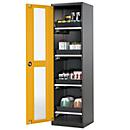 Armoire à produits chimiques, porte battante et découpe de verre, 4 tiroirs, H 1950 mm, jaune de sécurité