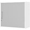Armoire à rideau coulissant à poser BARI, 4 étagères, cloison médiane, serrure, H 1057 mm, blanc