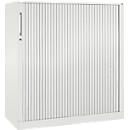 Armoire à rideau coulissant ASISTO C 3000, 3 hauteurs de classeurs, avec rideau coulissant acoustique, largeur 1200 mm, blanc/blanc
