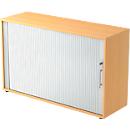 Armoire à rideau coulissant ULM, 2 HC, rideaux argentés, l. 1200 x P 400 x H 748 mm, coloris hêtre