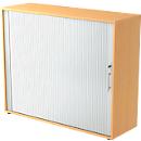 Armoire à rideau coulissant ULM, 3 HC, rideaux argentés, l. 1200 x P 400 x H 1100 mm, coloris hêtre