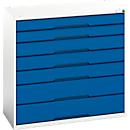 Armoire à tiroirs Bott verso, 7 tiroirs, jusqu'à 75 kg par tiroir, extension totale, L 1050 x P 550 x H 1000 mm, tôle d'acier, gris-bleu