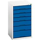 Armoire à tiroirs Bott verso, 7 tiroirs, jusqu'à 75 kg par tiroir, porte battante, ouverture totale, L 525 x P 550 x H 900 mm, tôle d'acier, gris-bleu