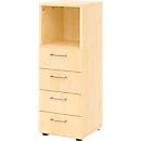 Armoire à tiroirs Breno, 4 tiroirs, 1 compartiment, poignées métalliques, L 400 x P 420 x H 1100 mm, érable/érable