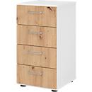 Armoire à tiroirs Breno, 4 tiroirs, poignées métalliques, L 400 x P 420 x H 748 mm, blanc/chêne rouvre
