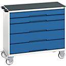 Armoire à tiroirs mobile Bott verso, 5 tiroirs, jusqu'à 50 kg par tiroir, extension totale, L 1050 x P 550 x H 965 mm, tôle d'acier, gris-bleu