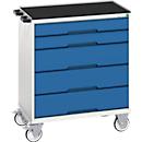 Armoire à tiroirs mobile Bott verso, 5 tiroirs, jusqu'à 50 kg par tiroir, extension totale, L 800 x P 550 x H 965 mm, tôle d'acier, gris-bleu