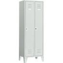 Armoire à vêtements, 2 portes, L 600 x H 1800 mm, pieds inclus, serrure à loquet rotatif, gris clair