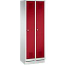 Armoire à vêtements Evolo S 3000, avec socle, 2 compartiments, serrure à cylindre, gris clair RAL 7035/rouge rubis RAL 3003