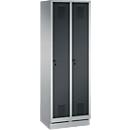 Armoire à vêtements Evolo S 3000, avec socle, 2 compartiments, serrure de sécurité à pêne tournant, aluminium blanc RAL 9006/anthracite RAL 7016